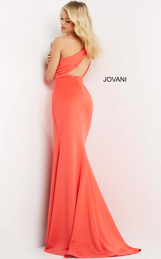 Jovani 06702 Coral Front Cut Out One Shoulder Prom Dress